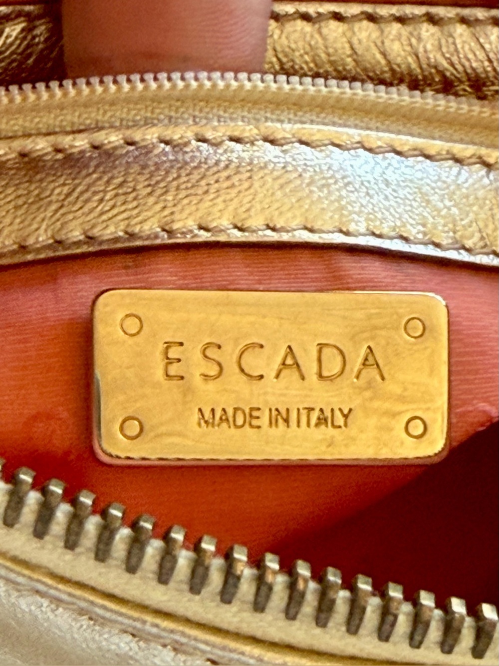 Escada Leather Shoulder Bag, zip, double strap, tassel charm, gold, EUC - Picture 11 of 15